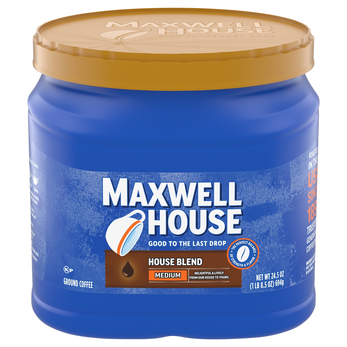 slide 1 of 9, Maxwell House House Blend Medium Roast Ground Coffee, 24.5 oz Canister, 24.5 oz