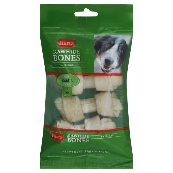 slide 1 of 1, Hartz Natural Rawhide Bones for Small Dogs, 4 ct