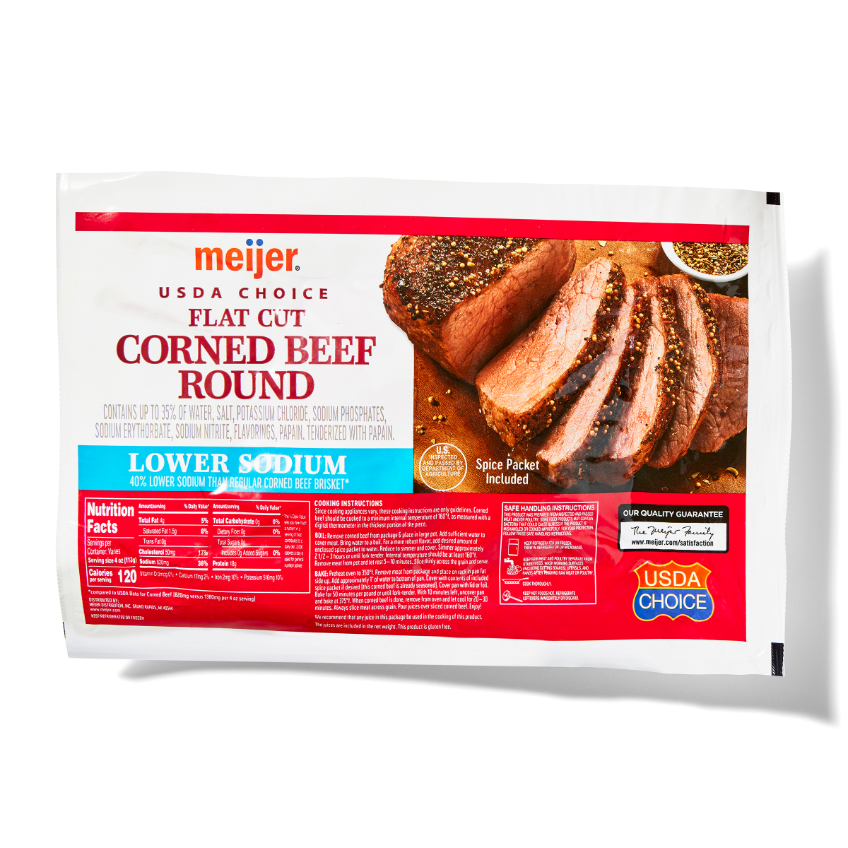 slide 1 of 13, FRESH FROM MEIJER Meijer Corned Beef Flat Cut Low Sodium, per lb