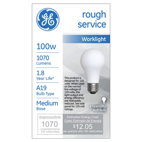 slide 1 of 1, GE 100 Watt A19 E26/24 Rough Service Work Light Bulb, 1 ct