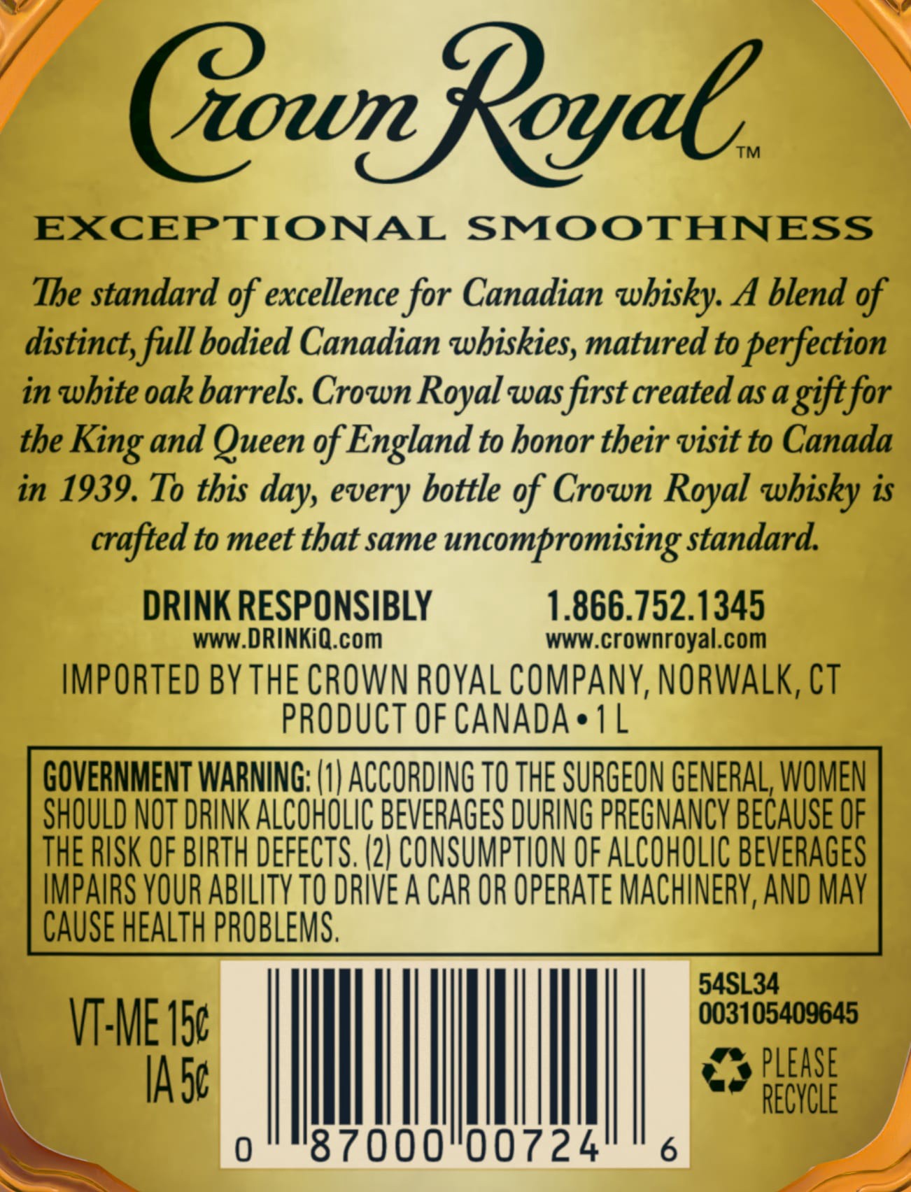 slide 7 of 7, Crown Royal Fine De Luxe Canadian Whisky, 1 L, 1 liter