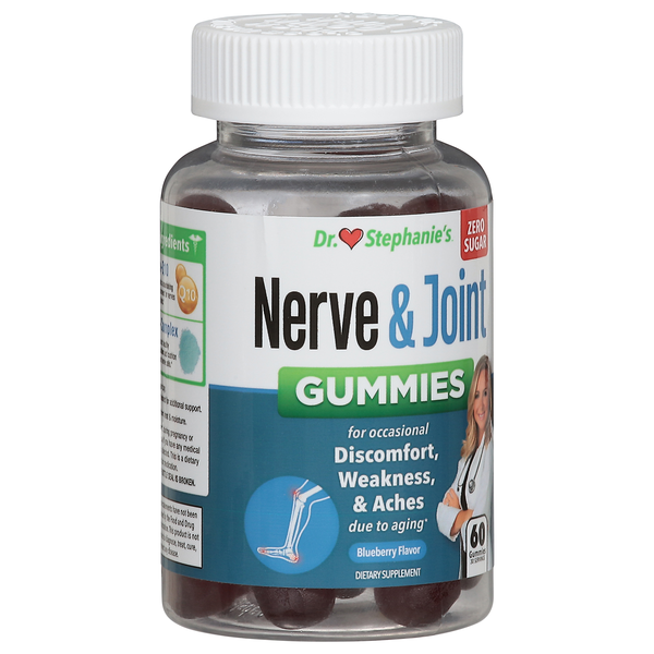 slide 1 of 1, Dr. Stephanie's Zero Sugar Blueberry Flavor Nerve & Joint 60 Gummies, 60 ct