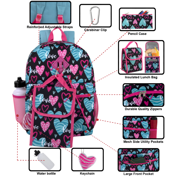 slide 2 of 6, Trailmaker 6-In-1 Backpack Set, Hearts, 1 ct