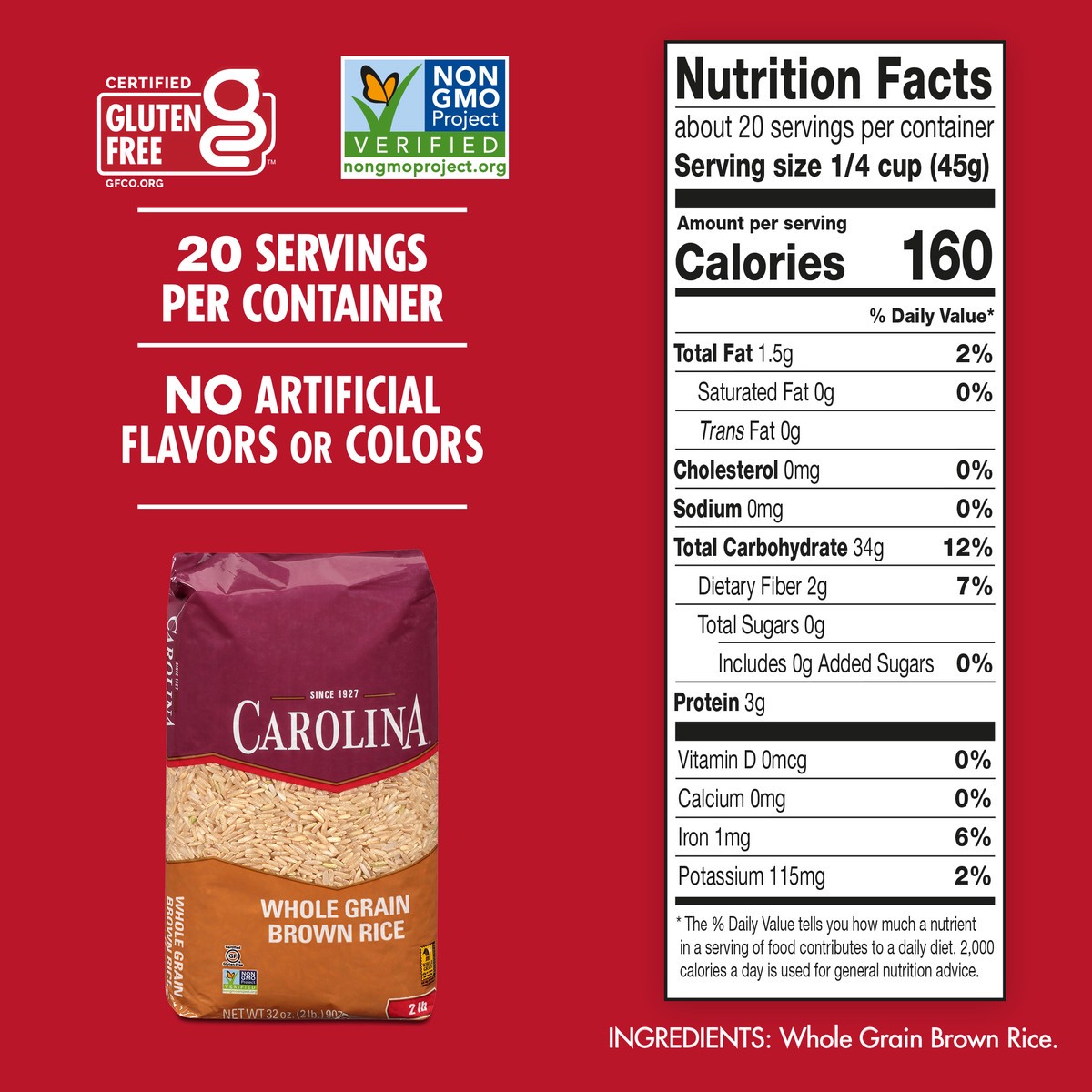 slide 5 of 8, Carolina Whole Grain Brown Rice, 32 oz