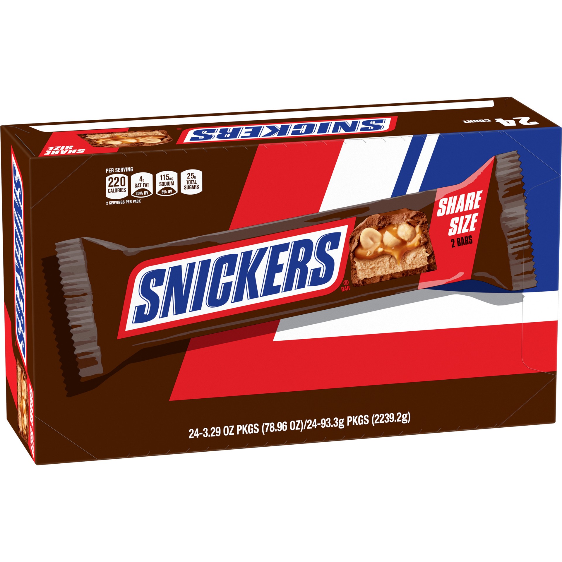 slide 1 of 8, SNICKERS Milk Chocolate Candy Bars Bulk Pack, Share Size (3.29 oz., 24 count), 78.96 oz