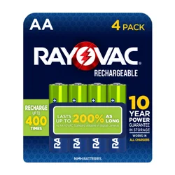 Rayovac Rechargeable AA Batteries (4 Pack), NiMH Double A Rechargeable Batteries