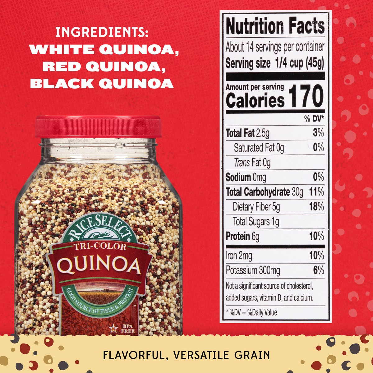 slide 6 of 9, RiceSelect Tri-Color Quinoa 22 oz. Jar, 22 oz