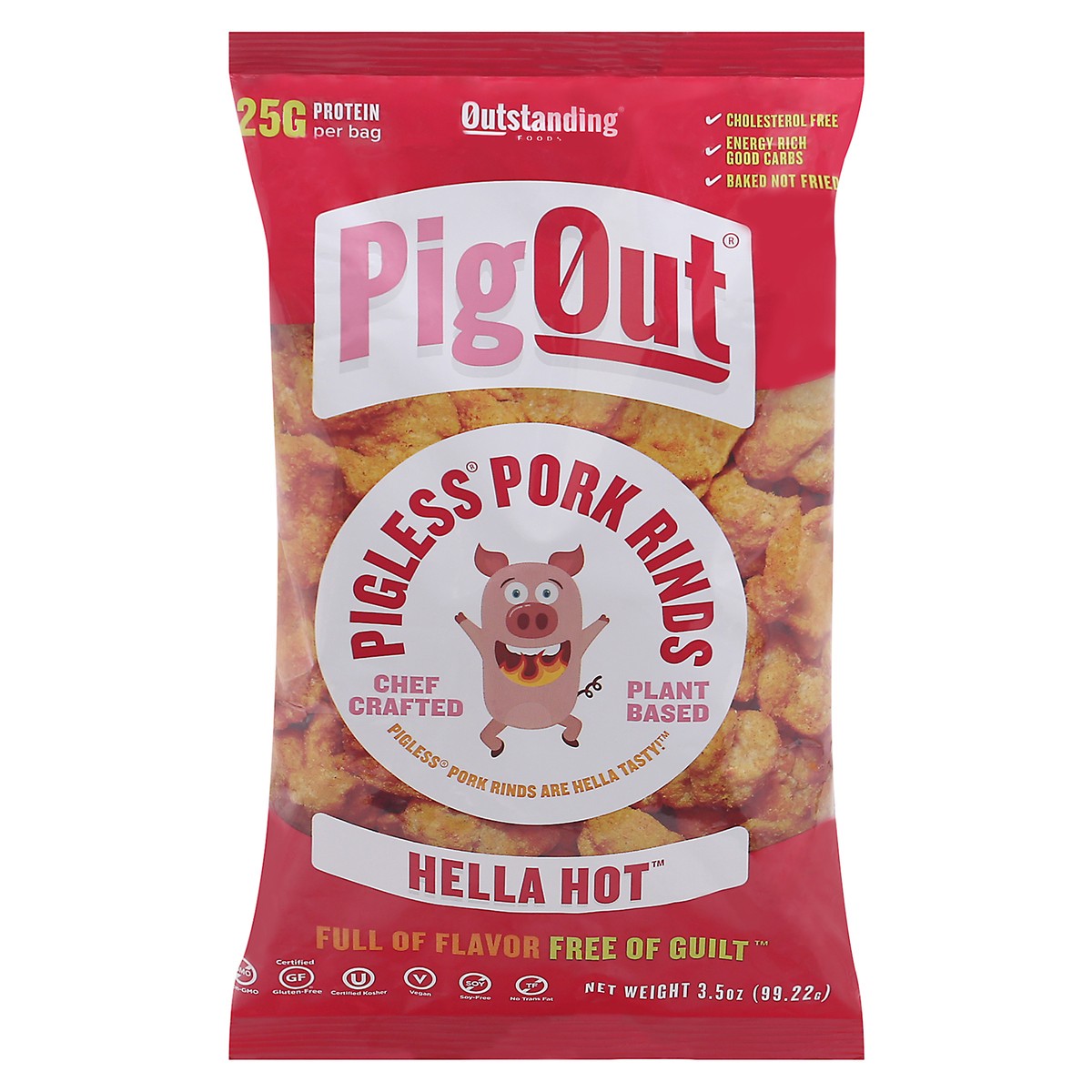 slide 10 of 13, Outstanding Foods Pig Out Hella Hot Pigless Pork Rinds 3.5 oz Bag, 3.5 oz