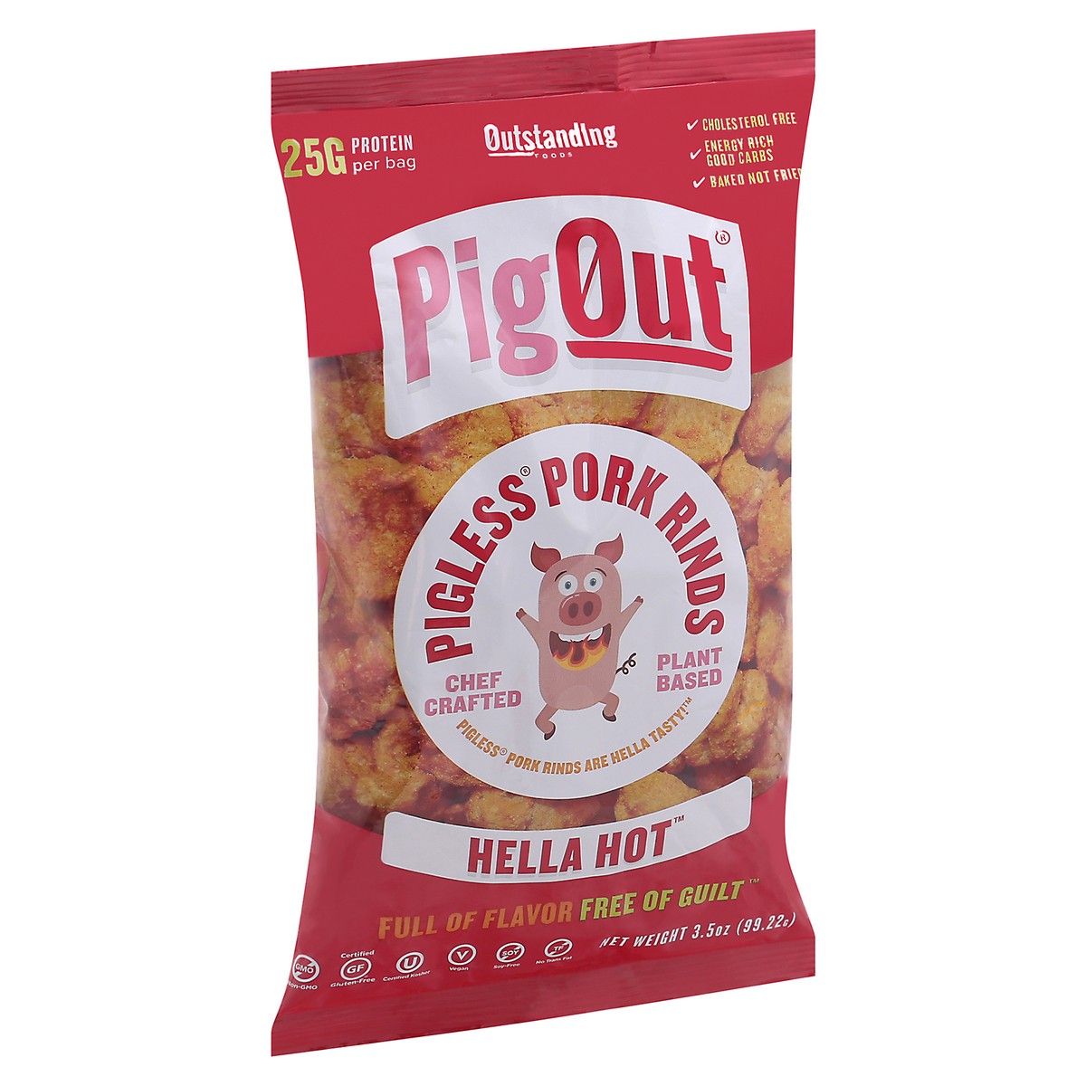 slide 3 of 13, Outstanding Foods Pig Out Hella Hot Pigless Pork Rinds 3.5 oz Bag, 3.5 oz