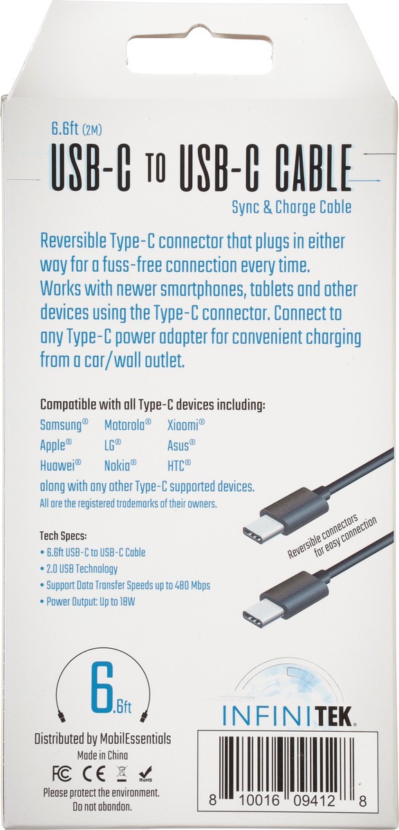 slide 3 of 9, Infinitek 6.6 Feet Sync & Charge USB-C to USB-C Cable 1 ea, 1 ct