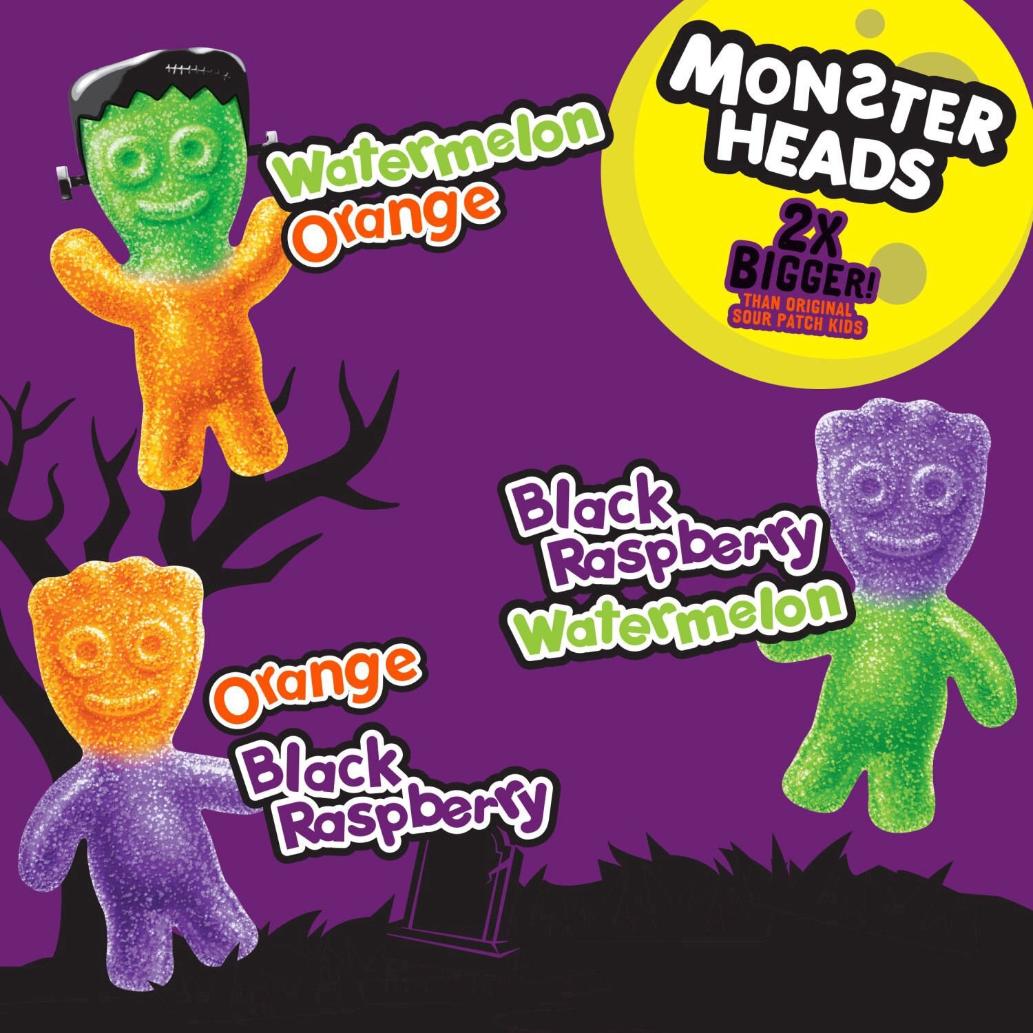 slide 4 of 9, SOUR PATCH KIDS Big Kids Monster Heads Individually Wrapped Soft & Chewy Halloween Candy, 10 oz, 10 oz