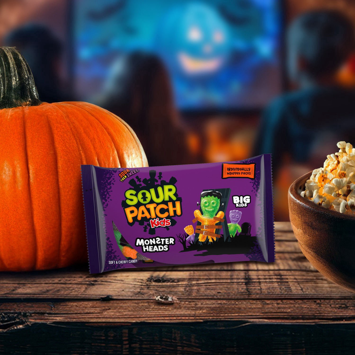 slide 8 of 9, SOUR PATCH KIDS Big Kids Monster Heads Individually Wrapped Soft & Chewy Halloween Candy, 10 oz, 10 oz