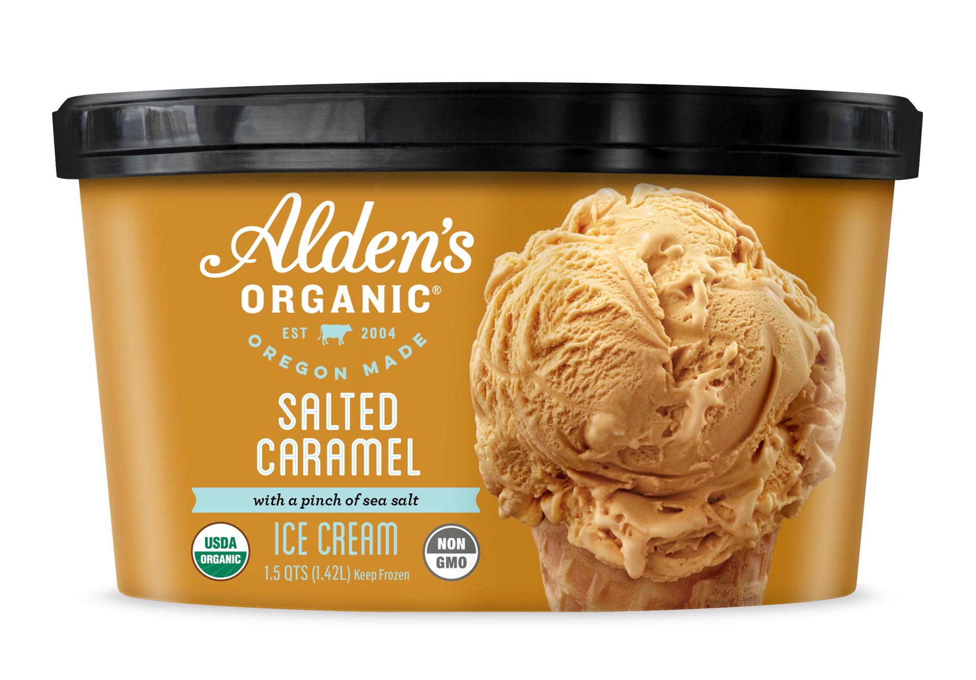 slide 1 of 1, Aldens Organic Ice Cream Salted Cara, 1.5 qt