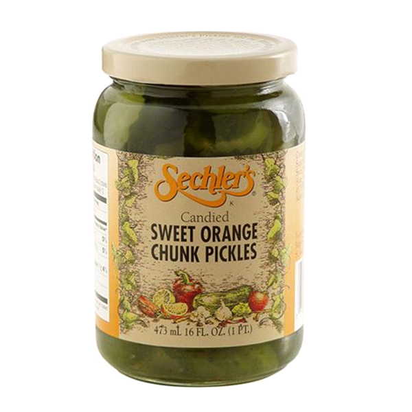 slide 1 of 2, Sechler's Candied Sweet Orange Chunk Pickles, 16 oz