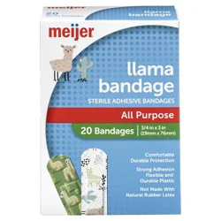Meijer Sterile Adhesive Bandages, Llamas, 3/4 In X 3 In, 20 Ct