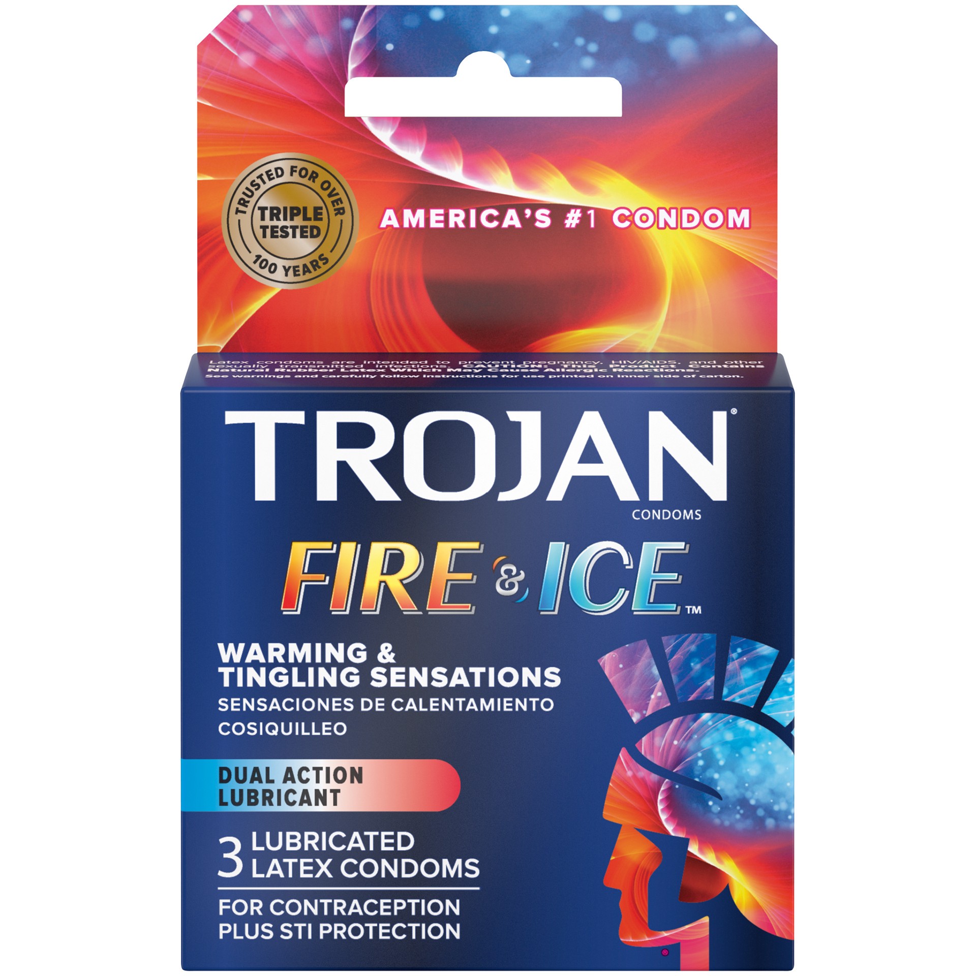 slide 1 of 5, TROJAN Fire & Ice Dual Action Condoms, 3 Count, 3 ct