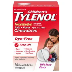 Children''s Tylenol Dye-Free Chewable Acetaminophen, Wild Berry, 24 ct