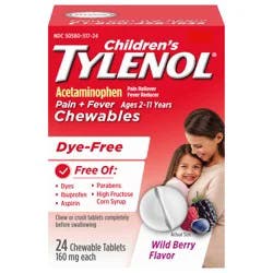 Children''s Tylenol Dye-Free Chewable Acetaminophen, Wild Berry, 24 ct