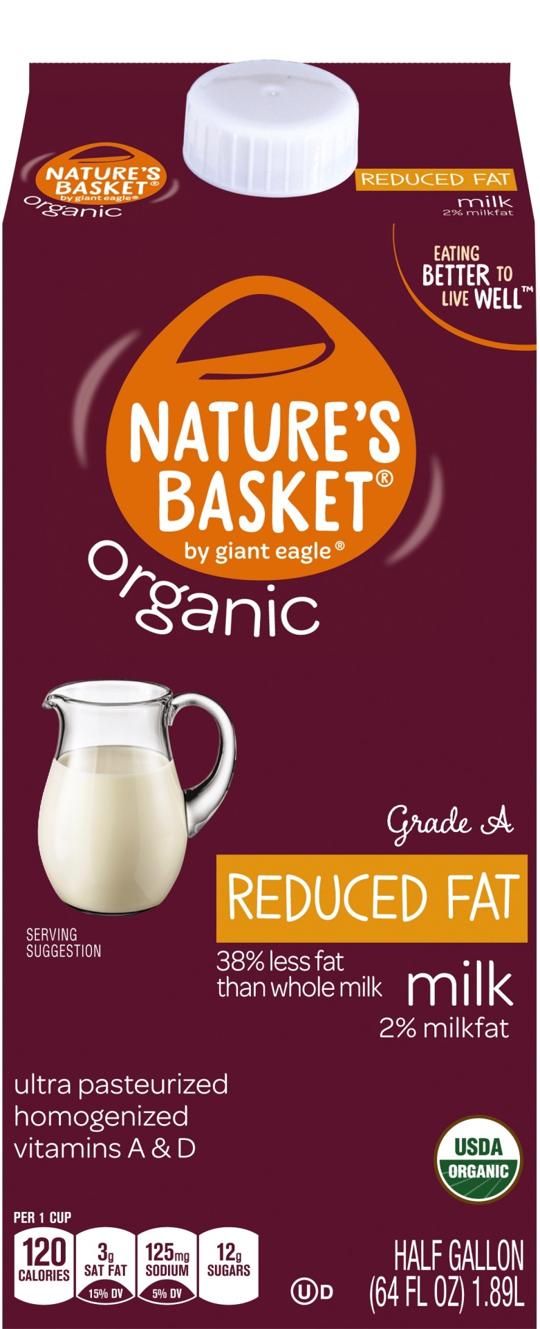 slide 1 of 1, Nature's Basket Organic 2% Reduced Fat Milk, 1/2 gal