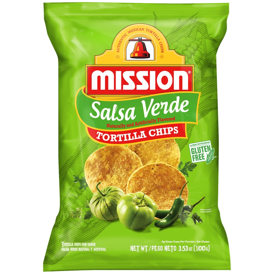 slide 1 of 4, Mission Salsa Verde Tortilla Chips, 3.53 oz