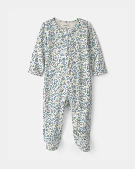 slide 1 of 3, Carters Baby Girl Floral Snug Fit Sleep & Play Pajamas - Blue/Ivory Blue/Ivory NB, 1 ct
