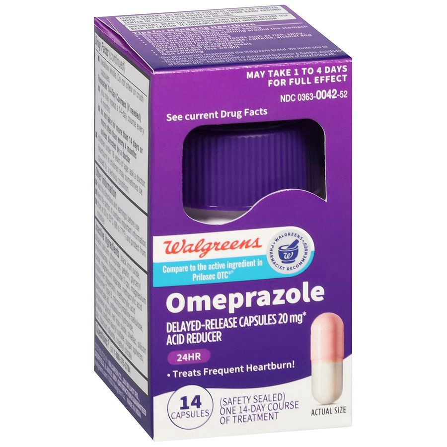 slide 5 of 5, Walgreens Omeprazole 24 Hour Acid Reducer Delayed Release Capsules, 14 ct