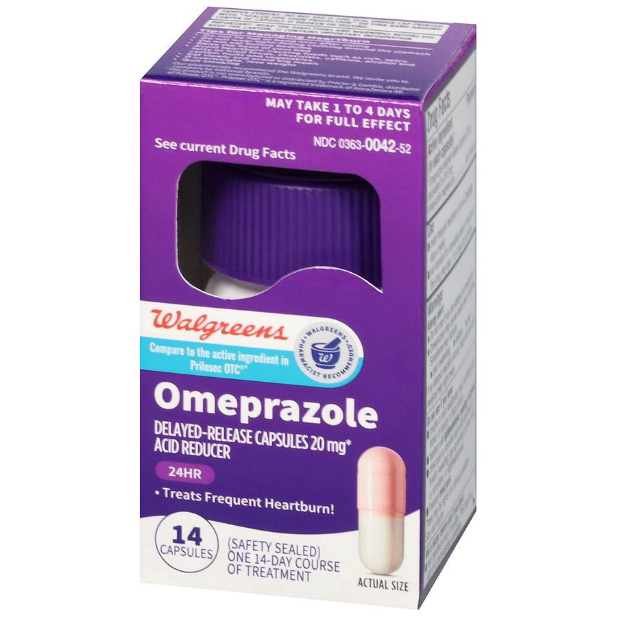 slide 3 of 5, Walgreens Omeprazole 24 Hour Acid Reducer Delayed Release Capsules, 14 ct