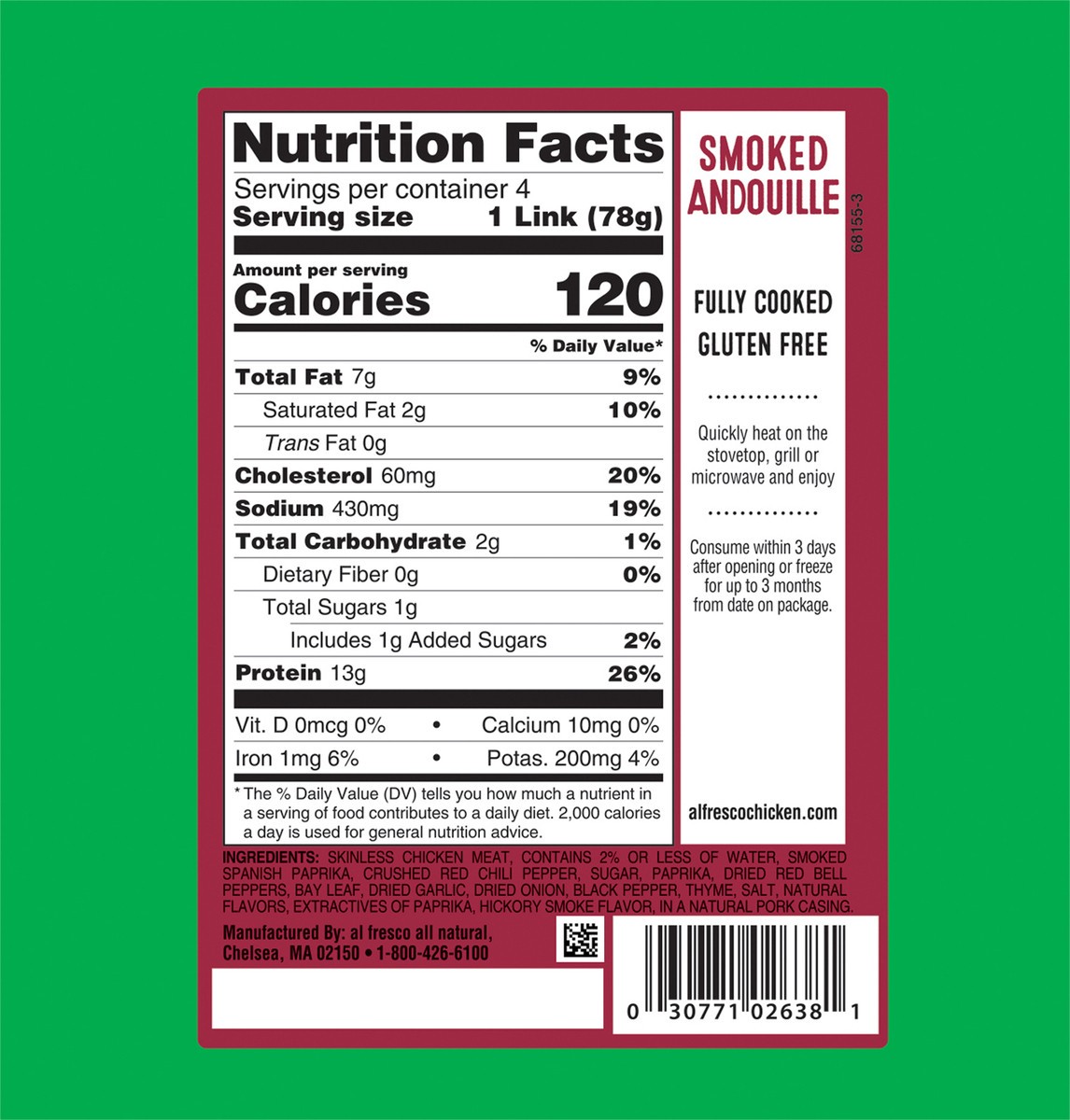 slide 10 of 11, Al Fresco Smoked Andouille Chicken Sausage, 11 oz, 11 oz