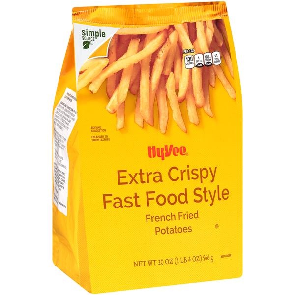 slide 1 of 1, Hy-Vee Extra Crispy Fast Food Style French Fried Potatoes, 20 oz