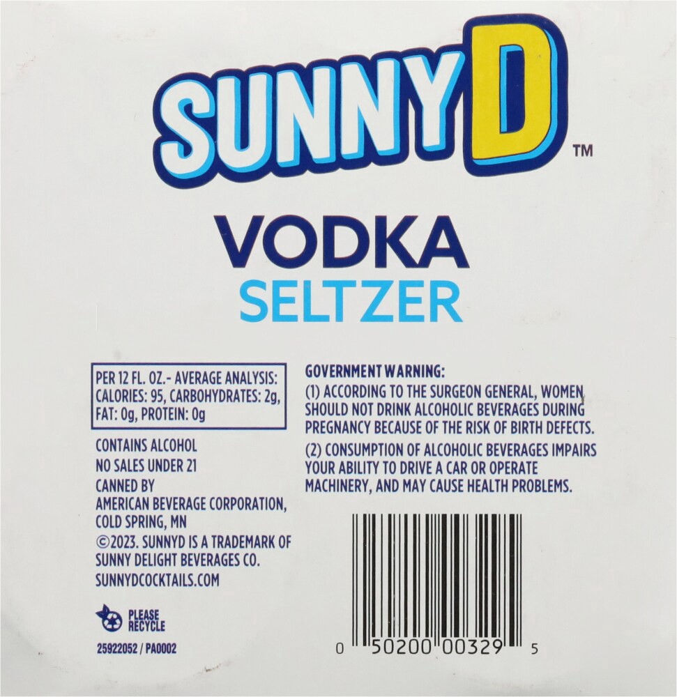 slide 5 of 6, Sunny D Vodka Seltzer 4 - 355 ml Cans, 4 ct; 12 oz