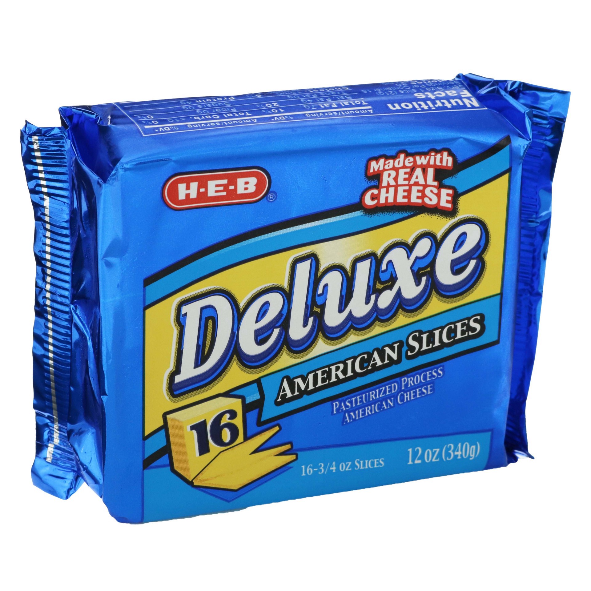 slide 1 of 1, H-E-B Deluxe American Sliced Cheese, 16 ct