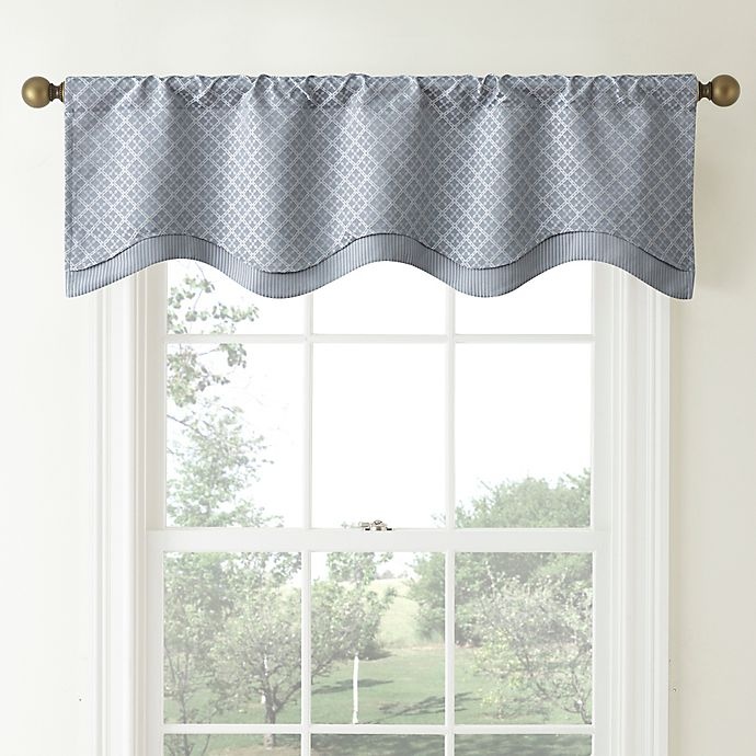 slide 1 of 2, Waterford Linens Campbell Double Scalloped Window Valance - Dusty Blue, 1 ct