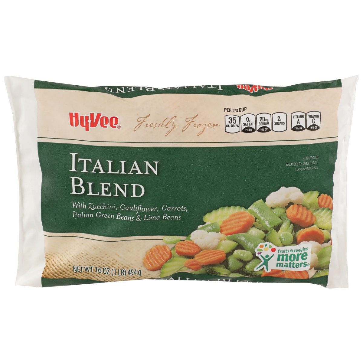 slide 1 of 1, Hy-vee Freshly Frozen Italian Blend With Zucchini, Cauliflower, Carrots, Italian Green Beans & Lima Beans, 16 oz