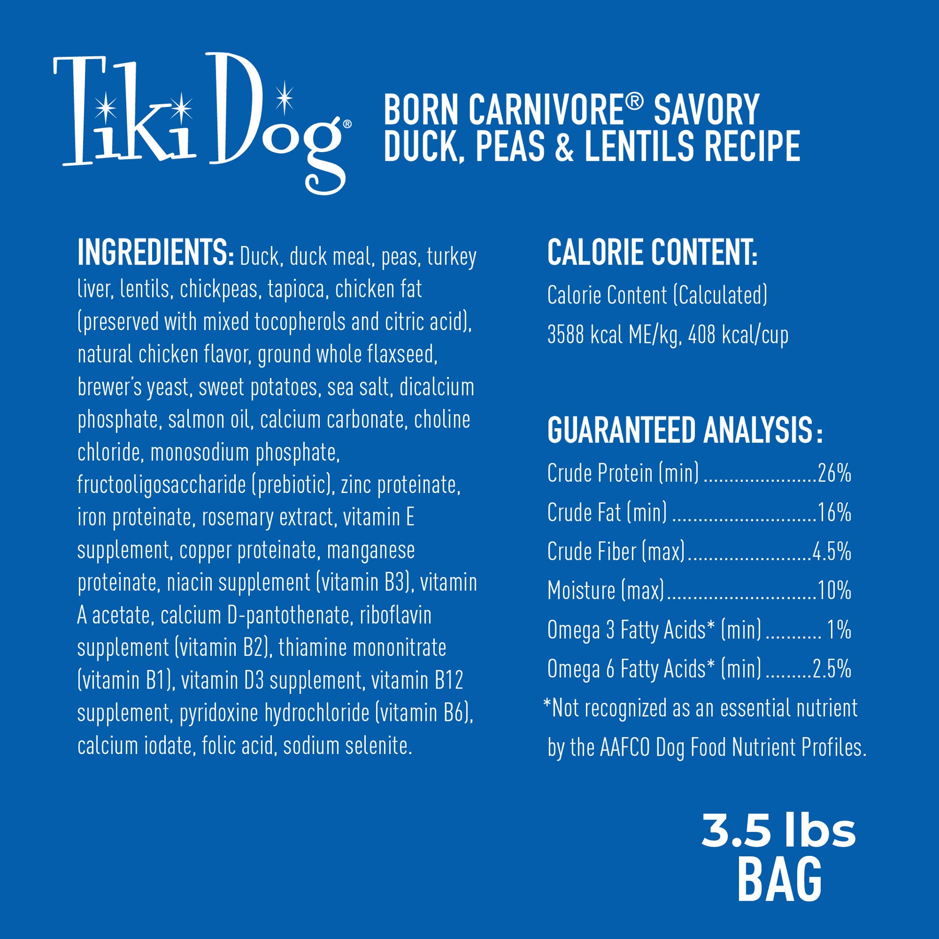slide 6 of 9, Tiki Dog Born Carnivore Small & Medium Breed All Life Stage Dry Dog Food - Savory Duck, 3.5 lb