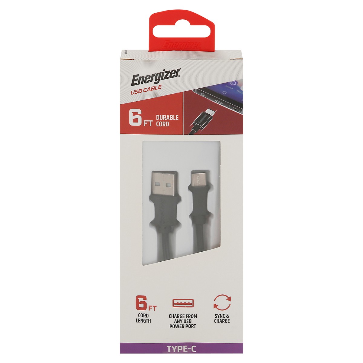 slide 1 of 9, Energizer 6 Feet Type-C USB Cable 1 ea, 1 ct