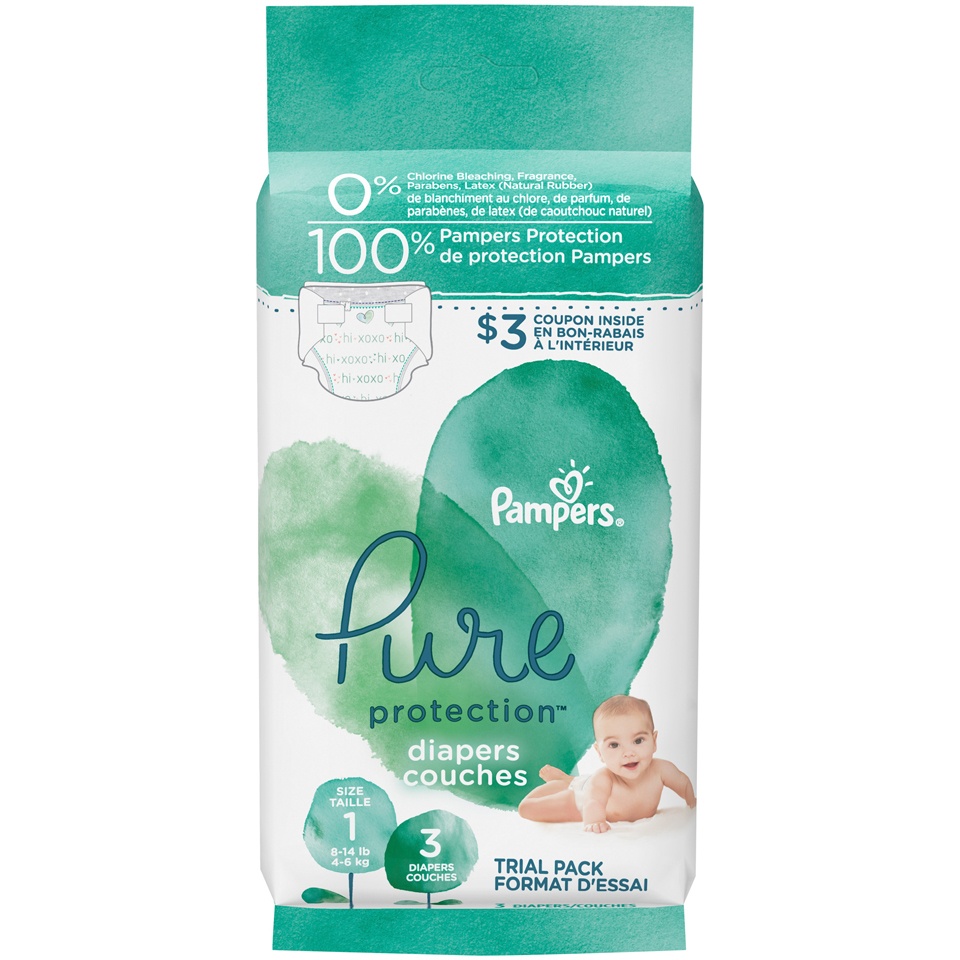 slide 1 of 4, Pampers Pure Protection Diapers Size 1, 3 ct