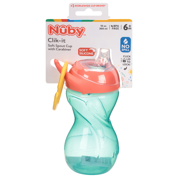 slide 1 of 1, Nuby 6m+ Clik-it Soft Spout Cup with Carabiner, 1 ct