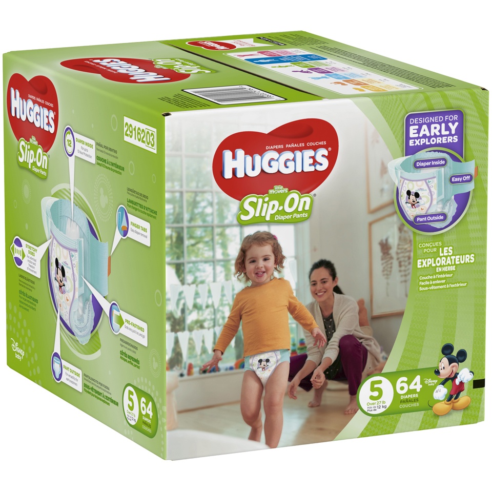 slide 2 of 3, Huggies Little Movers Slip on Pants Diapers - Size 5, 64 ct