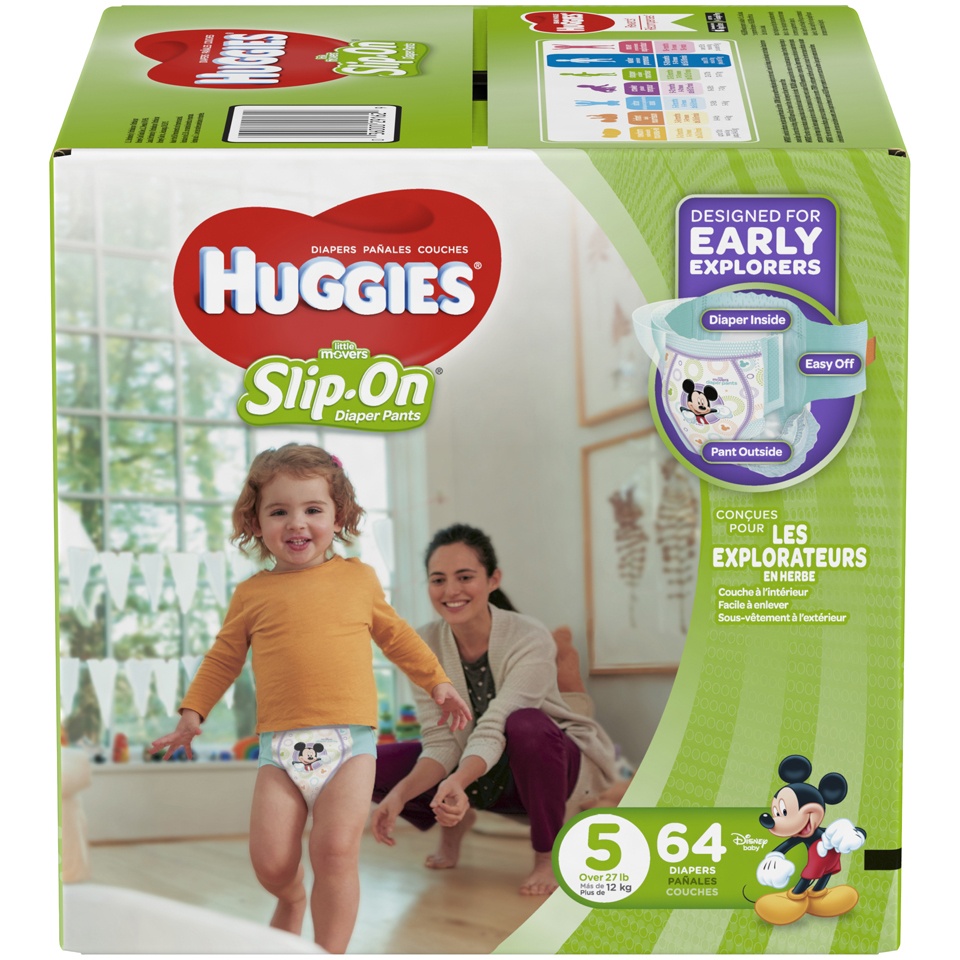 slide 1 of 3, Huggies Little Movers Slip on Pants Diapers - Size 5, 64 ct