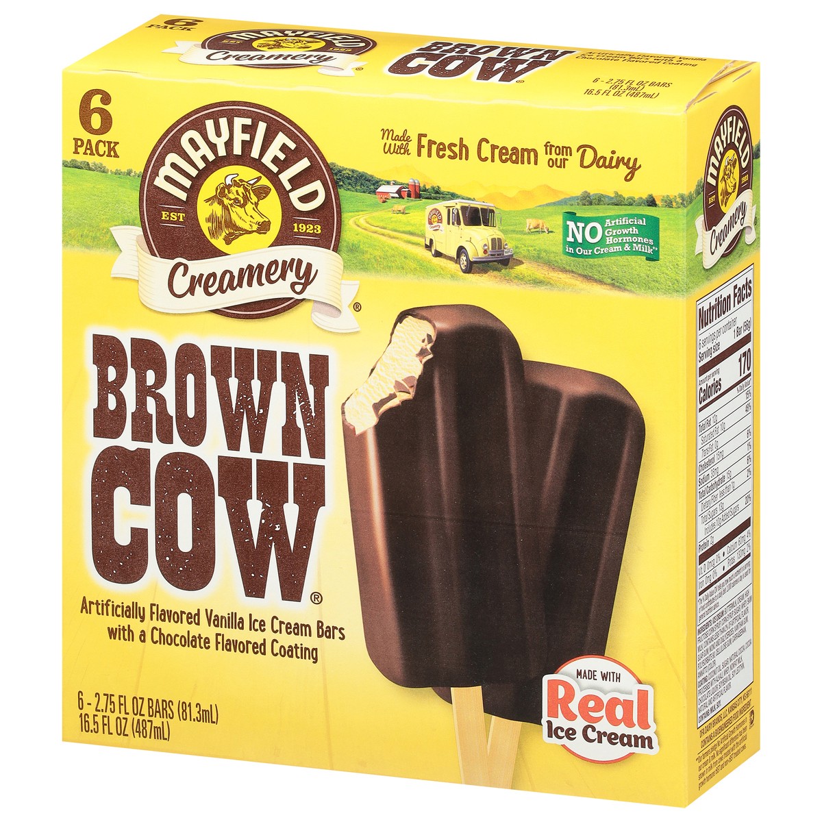 slide 3 of 9, Mayfield Creamery Mayfield Brown Cows, Vanilla Ice Cream Bars with a Chocolate Flavored Coating - 2.75 Fl Oz (Pack of 6), 6 ct