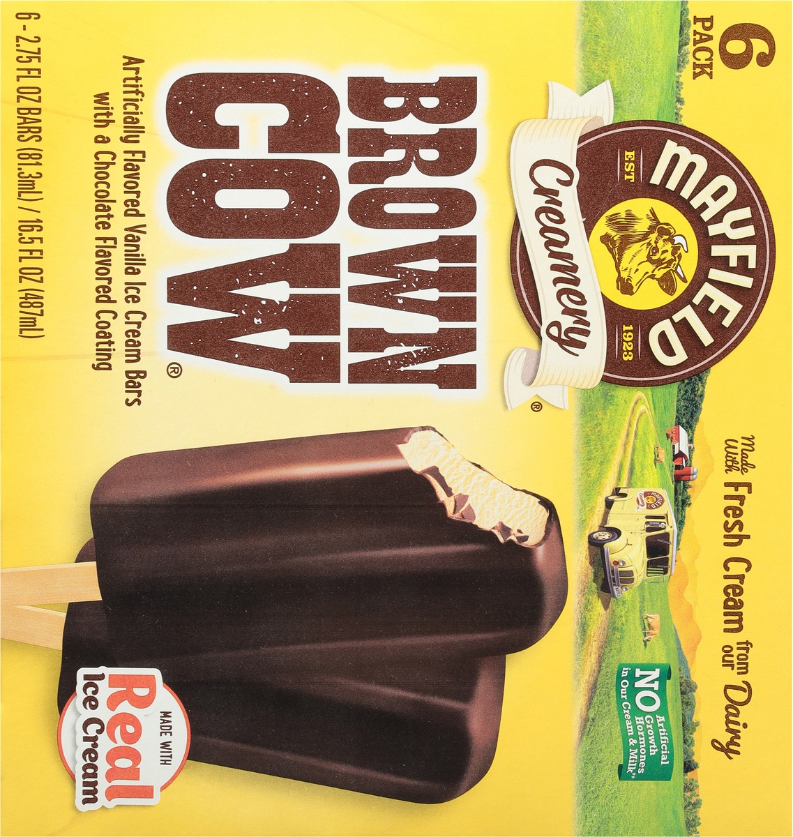 slide 5 of 9, Mayfield Creamery Mayfield Brown Cows, Vanilla Ice Cream Bars with a Chocolate Flavored Coating - 2.75 Fl Oz (Pack of 6), 6 ct