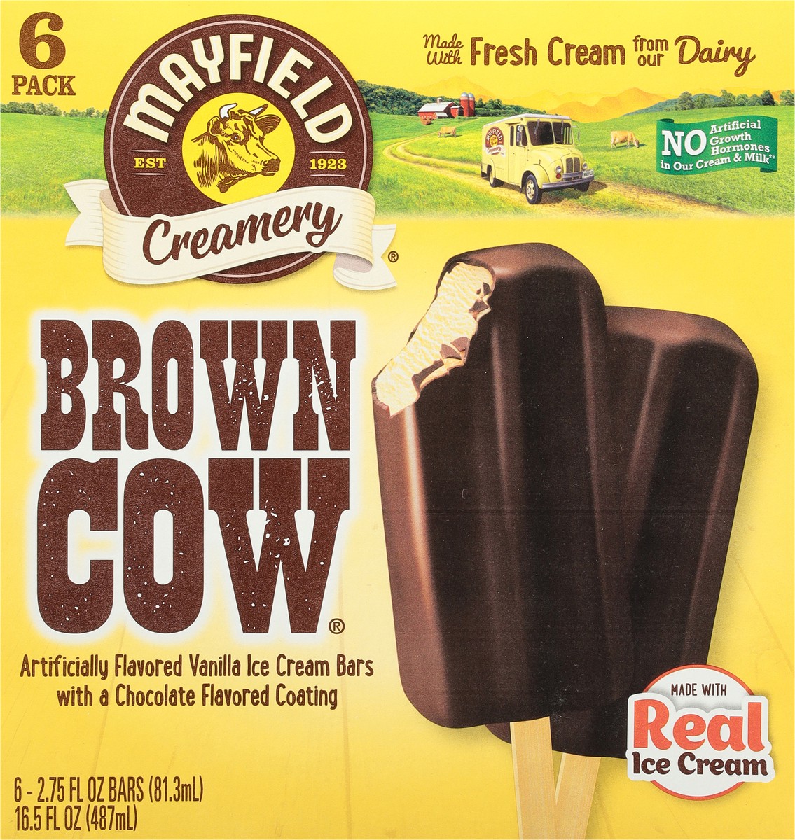 slide 6 of 9, Mayfield Creamery Mayfield Brown Cows, Vanilla Ice Cream Bars with a Chocolate Flavored Coating - 2.75 Fl Oz (Pack of 6), 6 ct