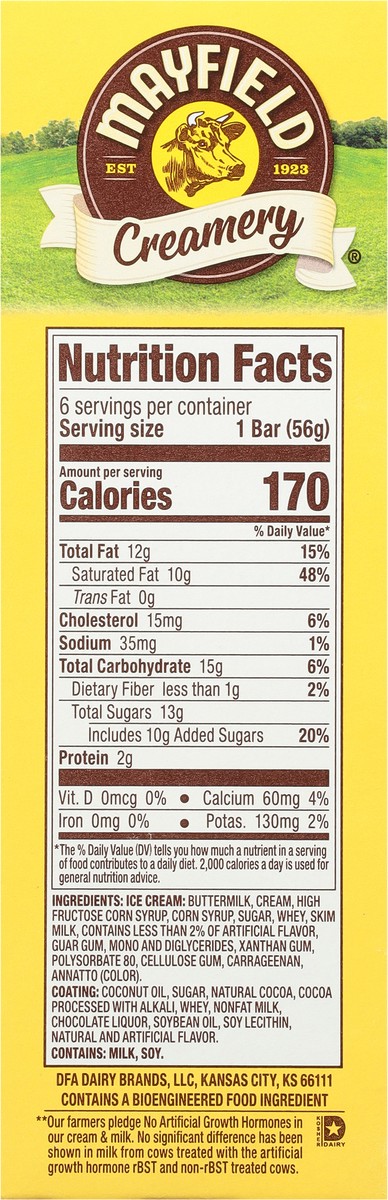 slide 8 of 9, Mayfield Creamery Mayfield Brown Cows, Vanilla Ice Cream Bars with a Chocolate Flavored Coating - 2.75 Fl Oz (Pack of 6), 6 ct