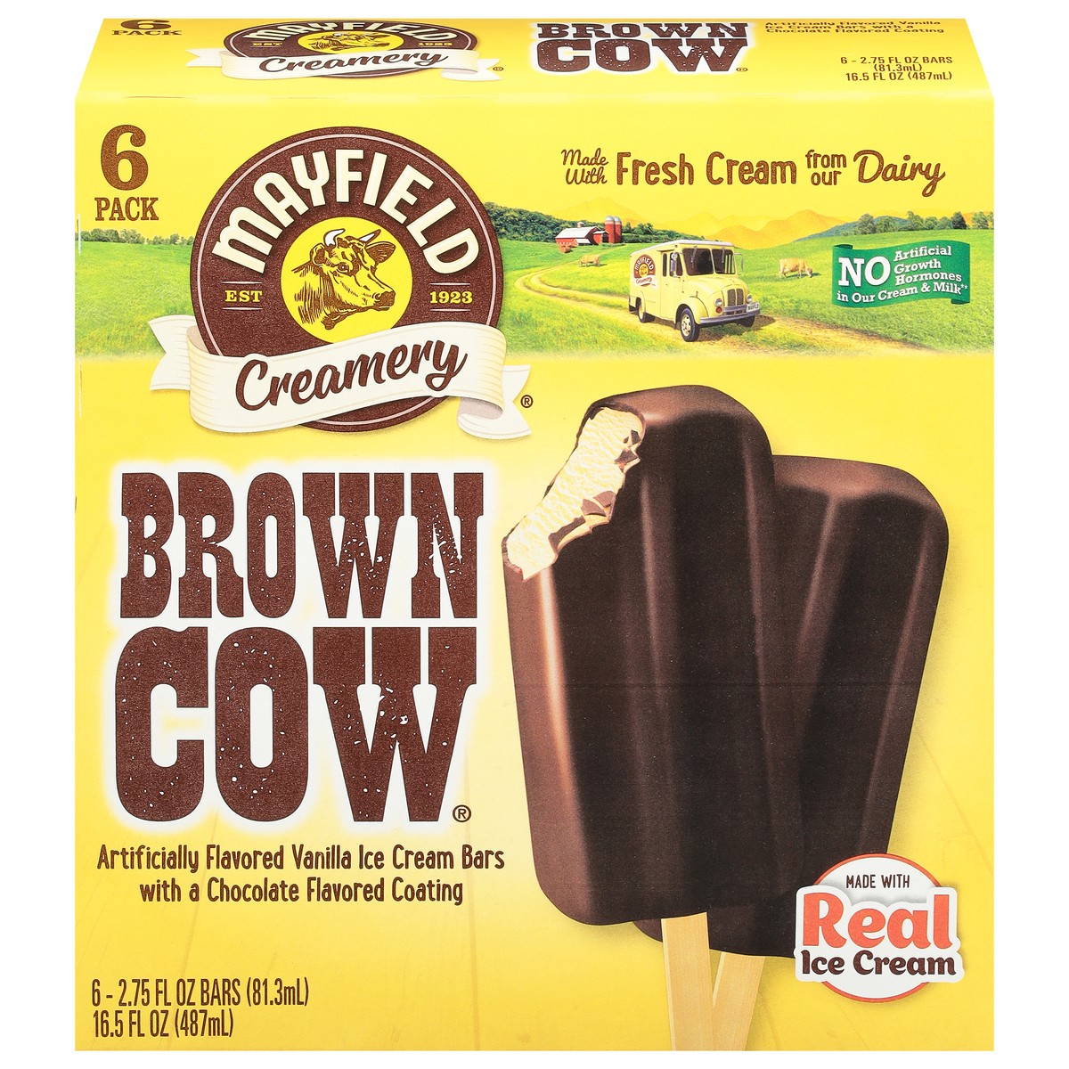 slide 1 of 9, Mayfield Creamery Mayfield Brown Cows, Vanilla Ice Cream Bars with a Chocolate Flavored Coating - 2.75 Fl Oz (Pack of 6), 6 ct