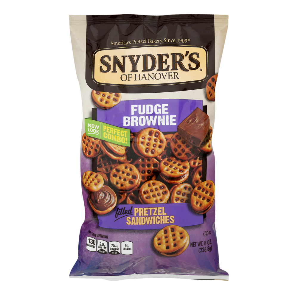 slide 1 of 5, Snyder's of Hanover Snyders Pretzel Sandwiches, Fudge Brownie, 8 oz