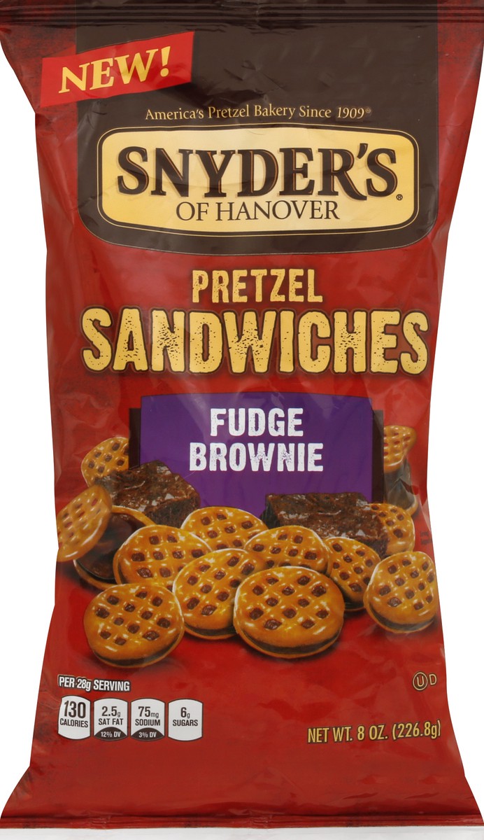 slide 5 of 5, Snyder's of Hanover Snyders Pretzel Sandwiches, Fudge Brownie, 8 oz