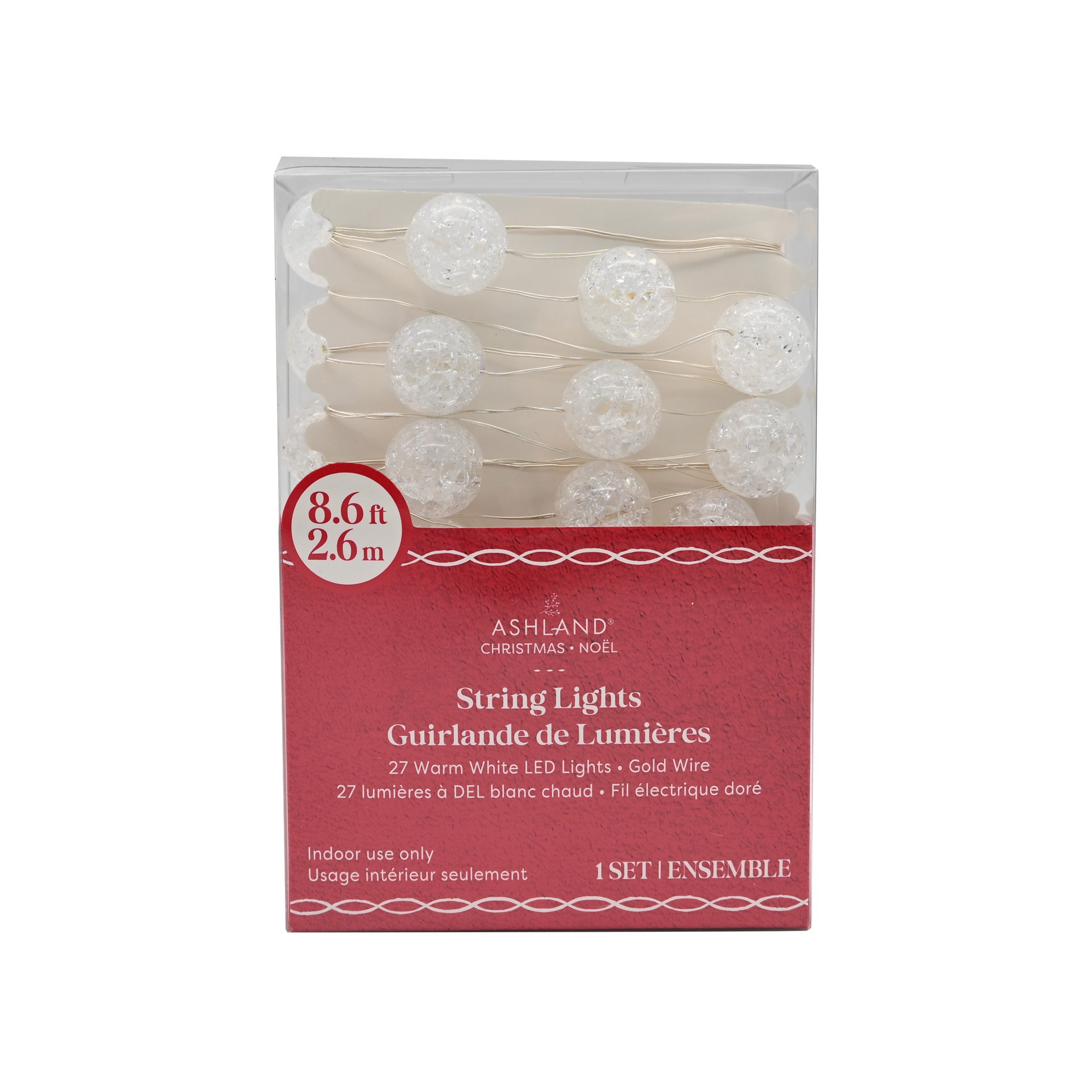 slide 3 of 3, 27ct. Warm White Led Clear Cracked Ball String Lights On Silver Wire By Ashland, 27 ct