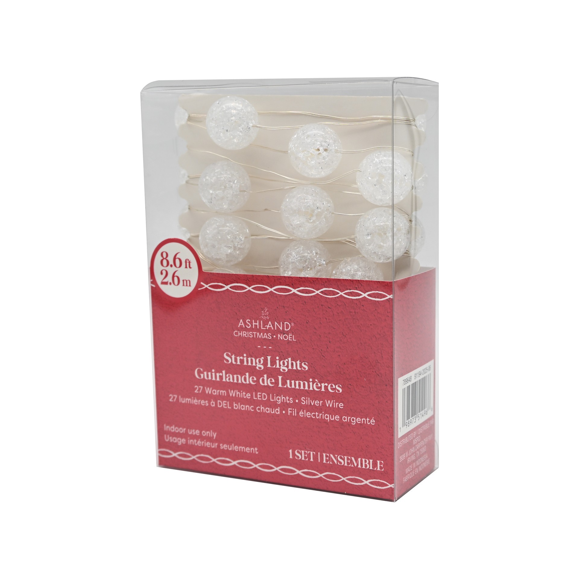slide 2 of 3, 27ct. Warm White Led Clear Cracked Ball String Lights On Silver Wire By Ashland, 27 ct