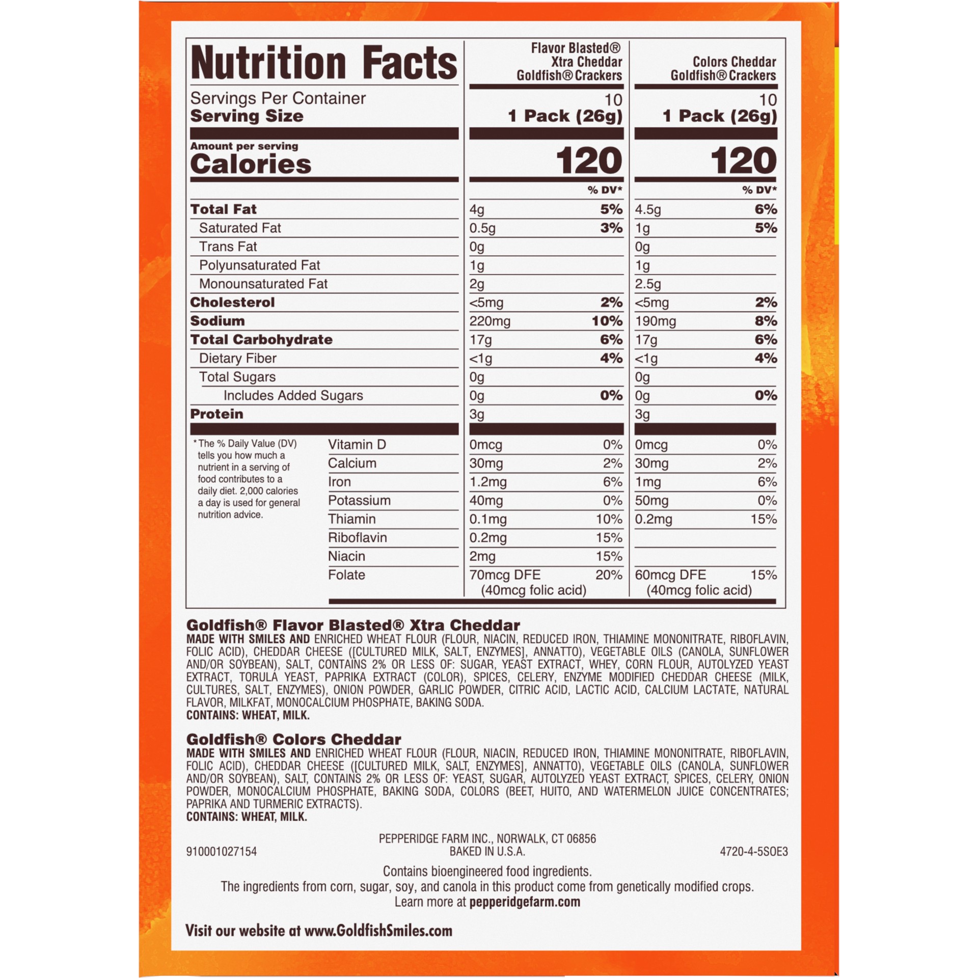 slide 2 of 5, Pepperidge Farm Goldfish Dynamic Duo Variety Pack, Colors Cheddar & Flavor Blasted Xtra Cheddar, Snack Packs, 20 Ct, 20 ct; 0.9 oz