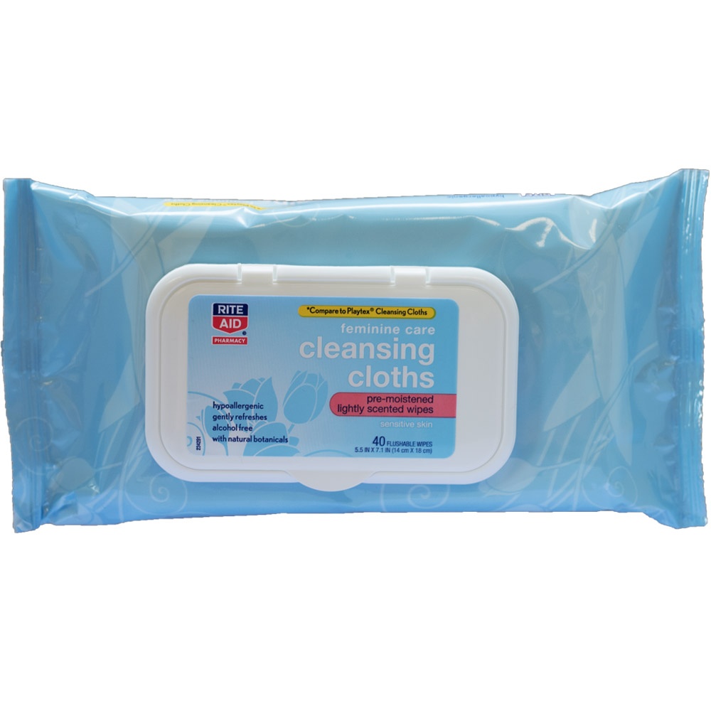 slide 1 of 1, Rite Aid Pharmacy Cleansing Cloths for Sensitive Skin, Lightly Scented, 40 ct